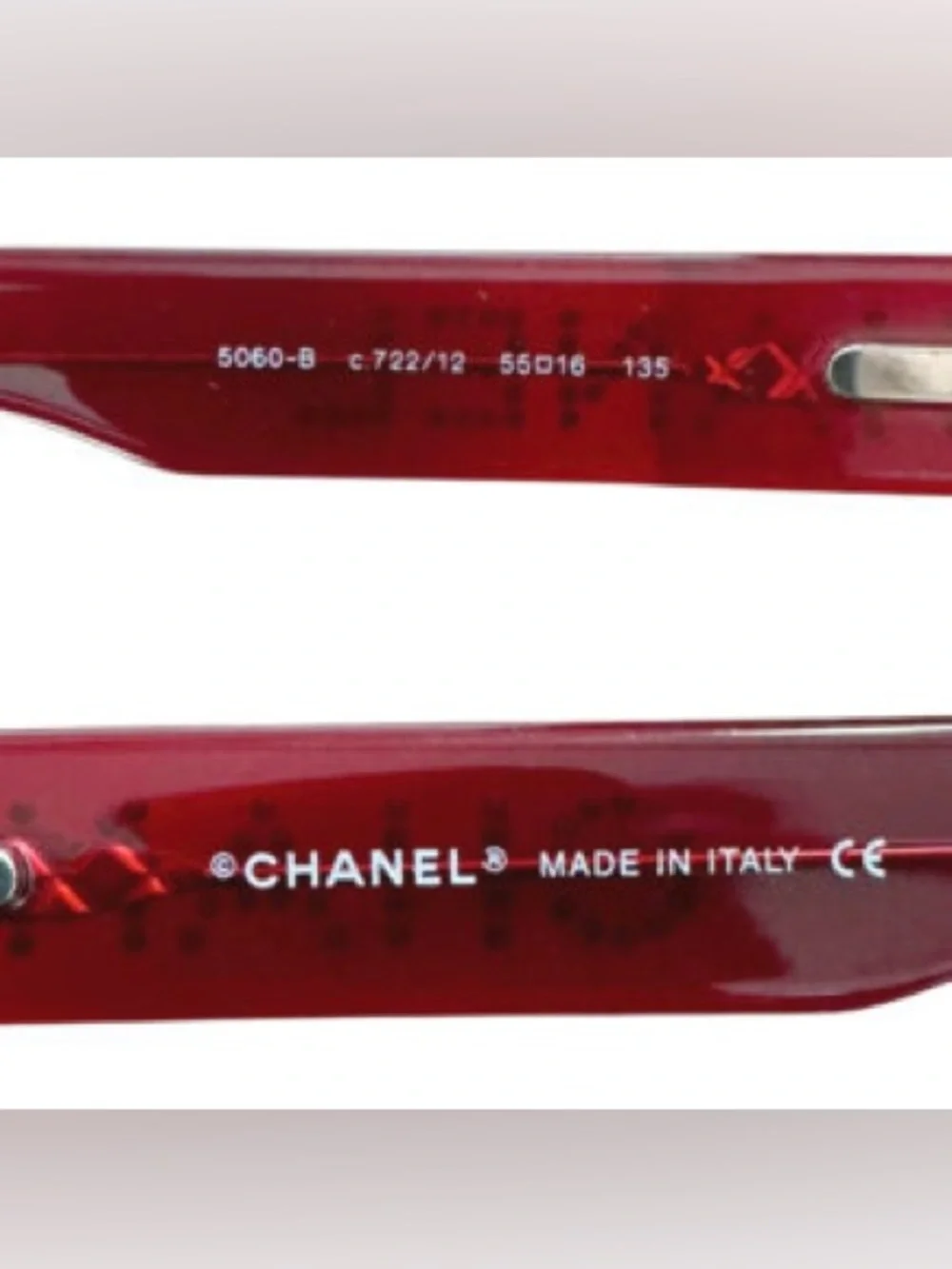 Like New CHANEL Red Rectangular Sunglasses with Crystal Logo Temples
